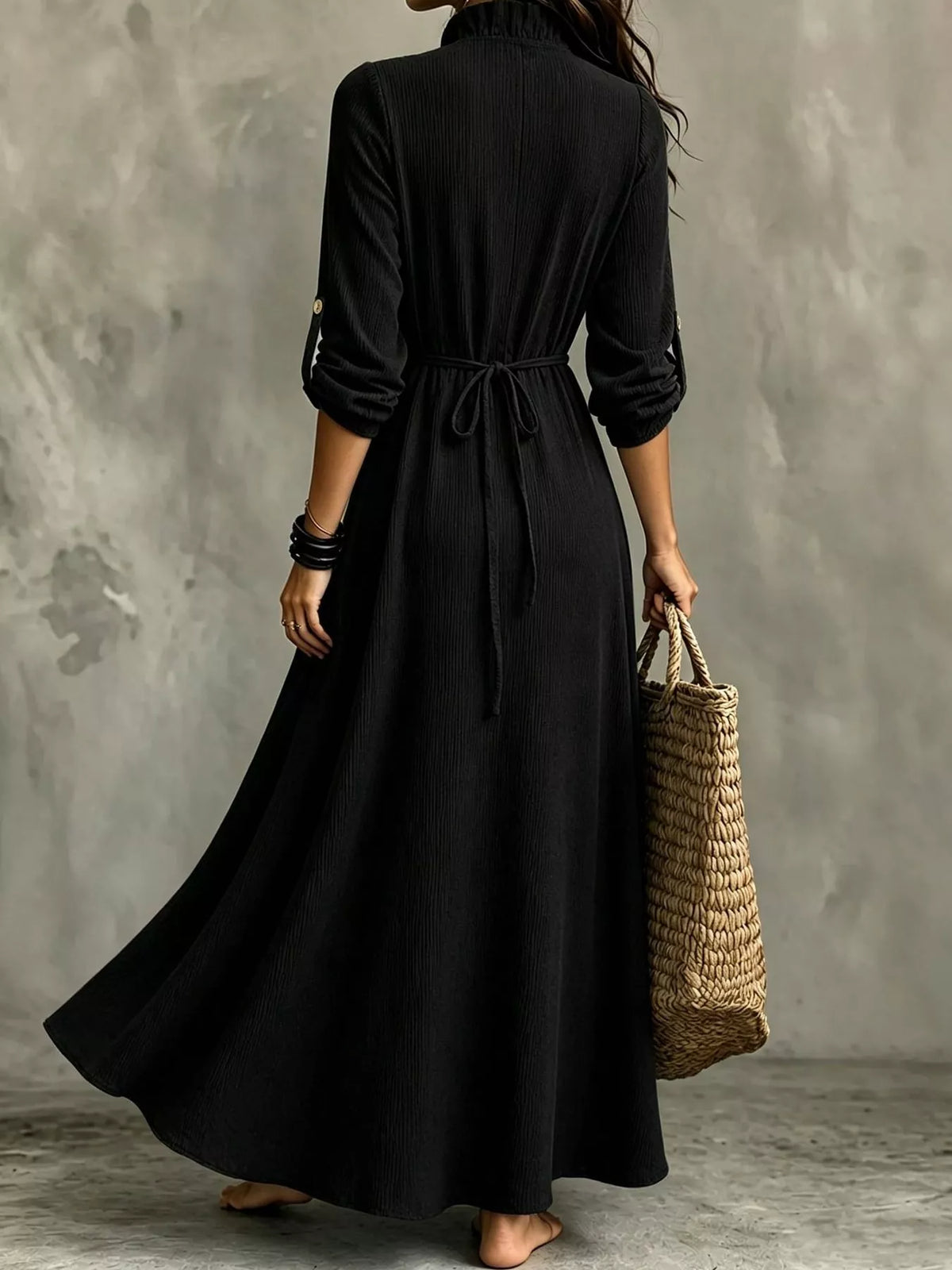 Frill-trim maxi dress, black back
