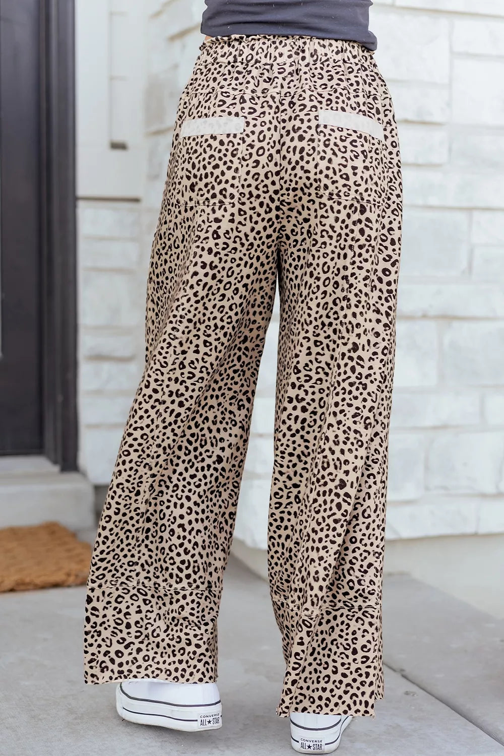 Trendsi Leopard Print Wide-Leg Pants with Drawstring -
