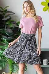 Trendsi Heimish Full Size Short Sleeve Solid And Animal Print Mini Dress Plus Size - Dresses