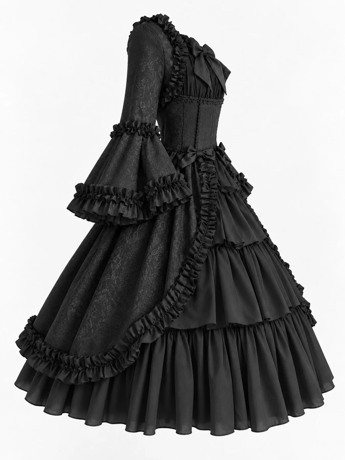 Vintage Lolita Ruffled Layered Dress in black