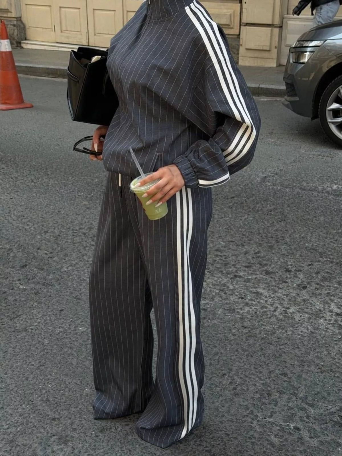 Trendsi Side Stripe Zip Up Jacket and Pants Set -