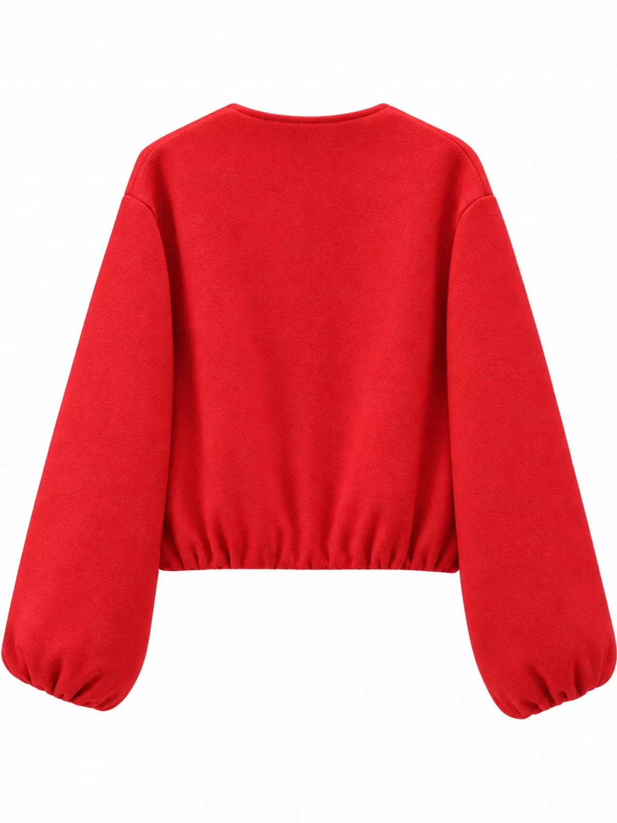 Red zip-up long sleeve jacket — back view