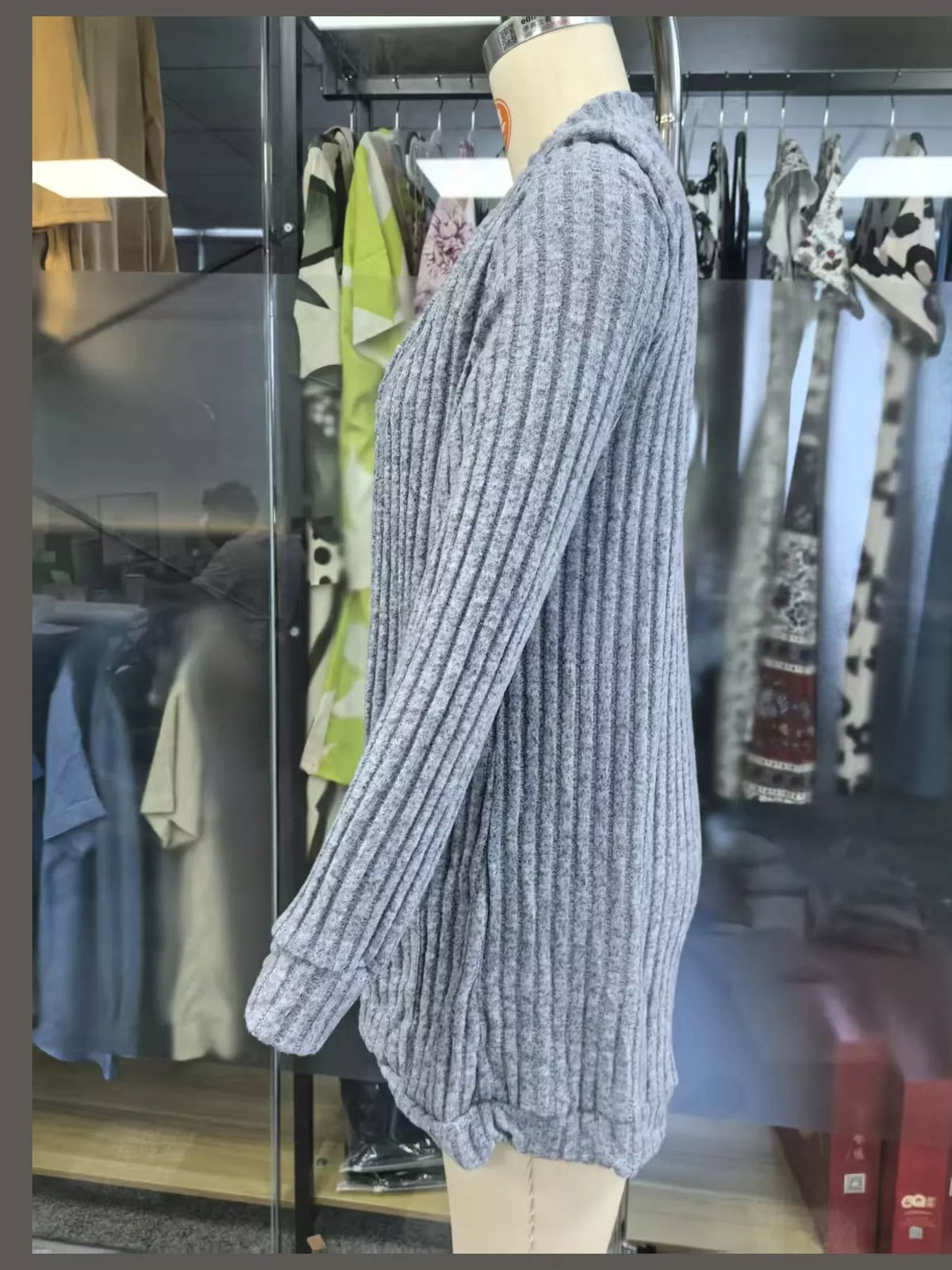 Ribbed Knit Open Front Cardigan with Pockets — garment front