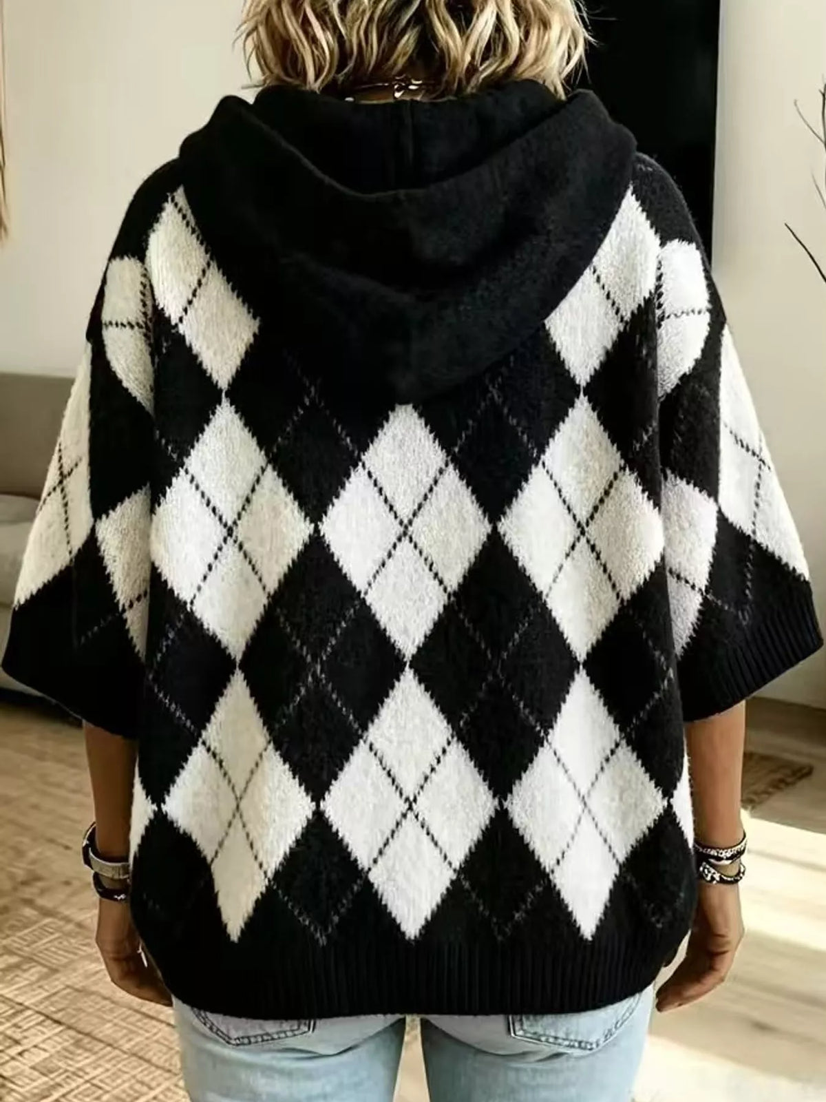 Argyle Pattern Hooded Sweater, back view