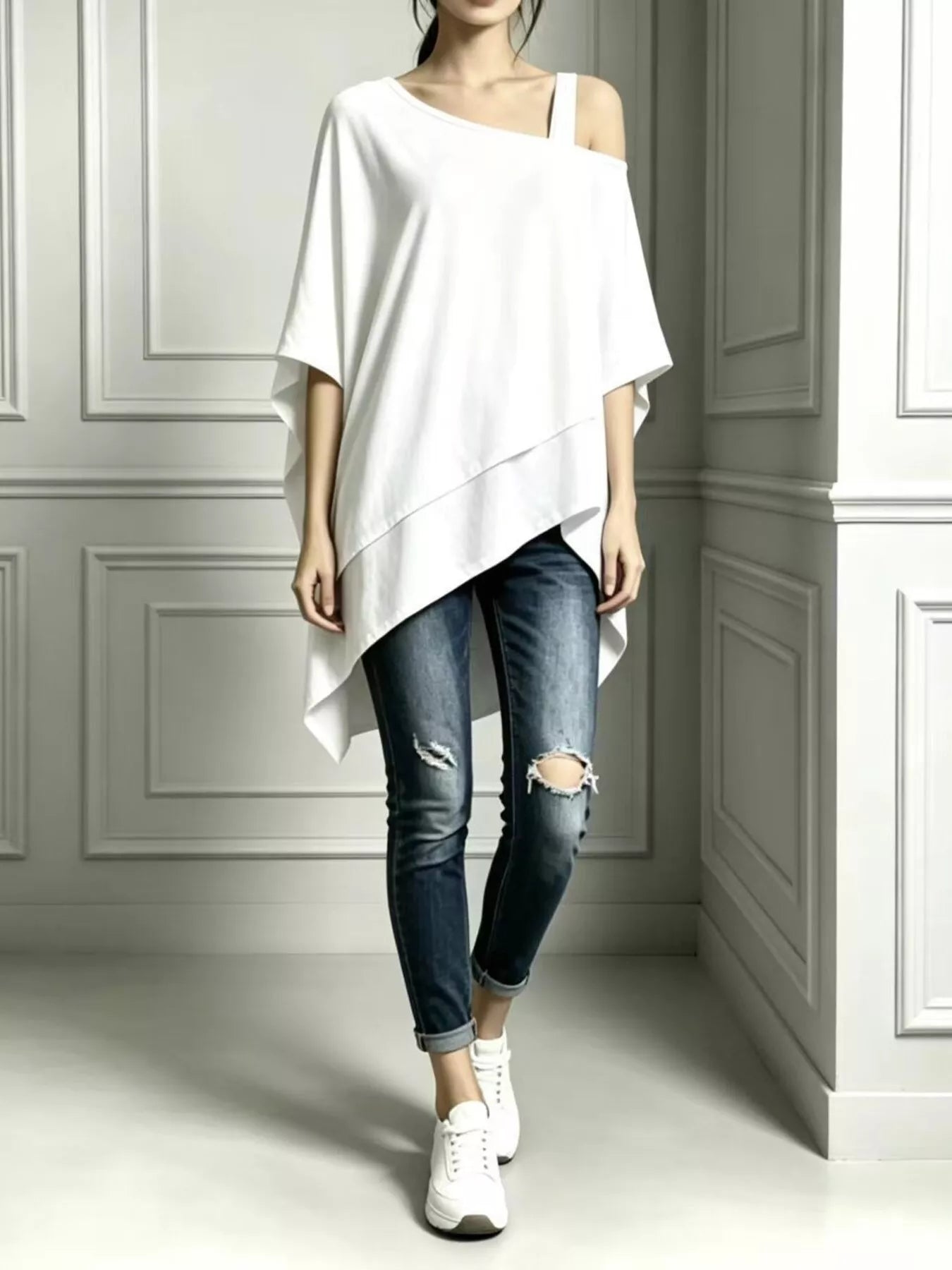 Trendsi Full Size Asymmetrical Neck Short Sleeve T-Shirt Plus Size - Shirts