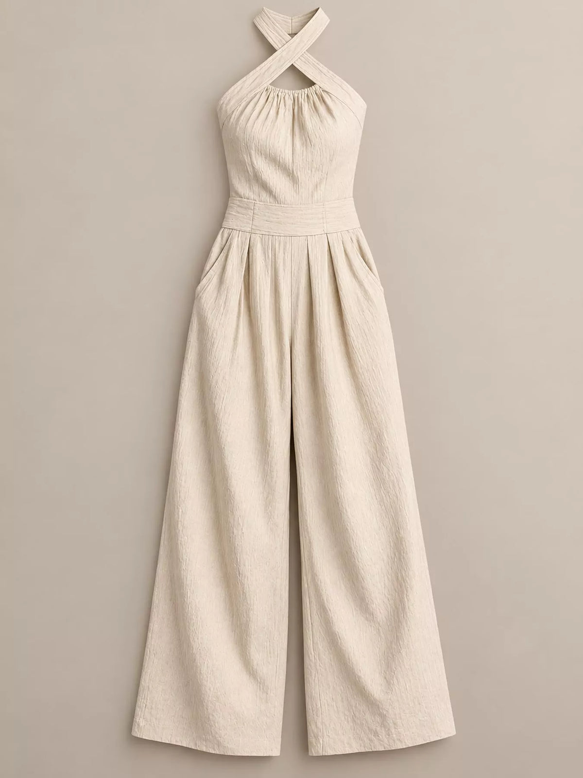 Wide-leg jumpsuit, cream flat lay