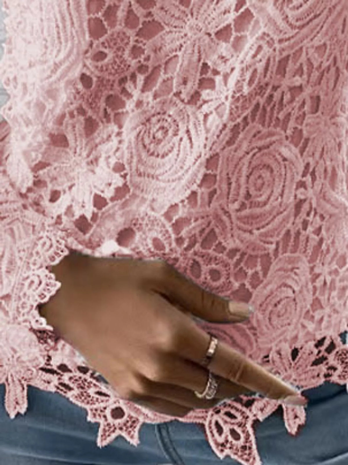 Lace Long Sleeve Blouse, detail view in pink