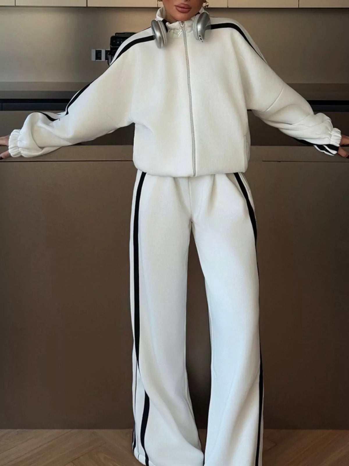 Trendsi Side Stripes Zip Up Top and Pants Set -