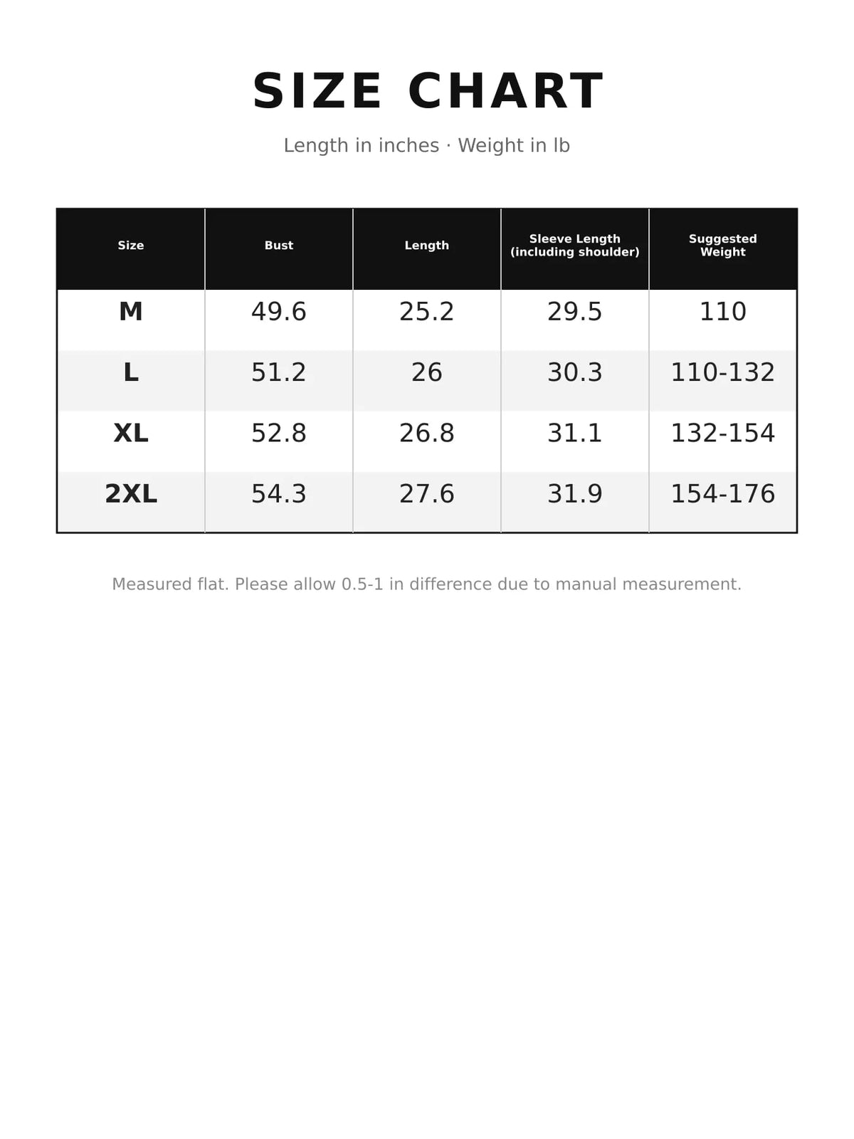 Size chart for bow embroidered zip-up sweatshirt