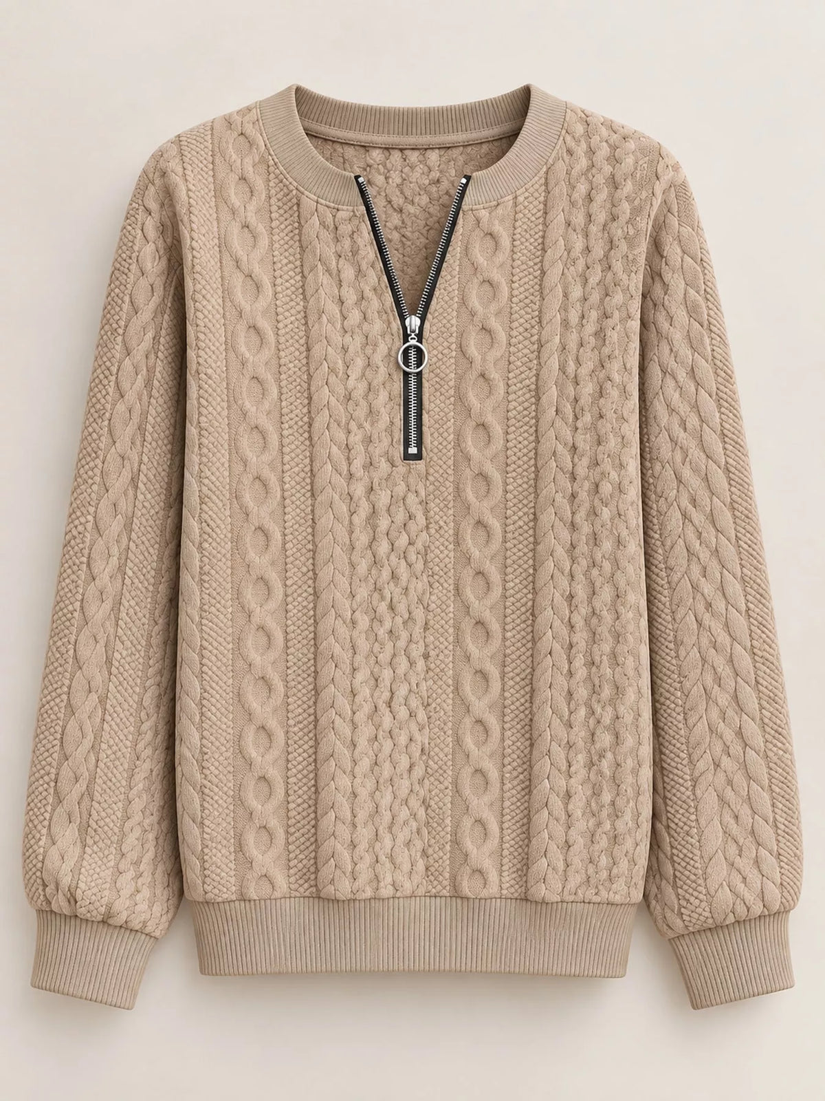 Quarter-Zip Cable Knit Sweatshirt — garment front