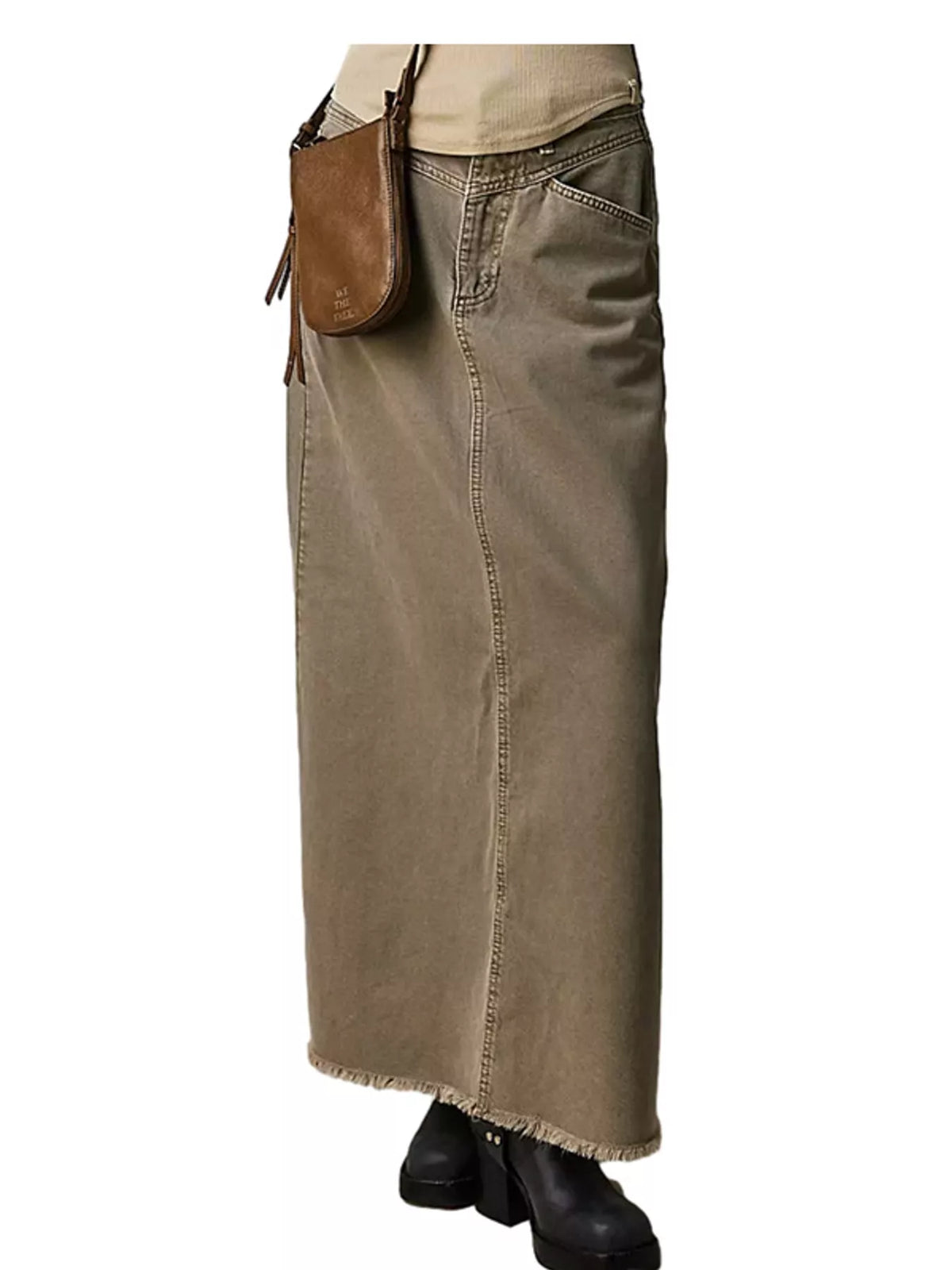 Raw Hem Maxi Denim Skirt — front view