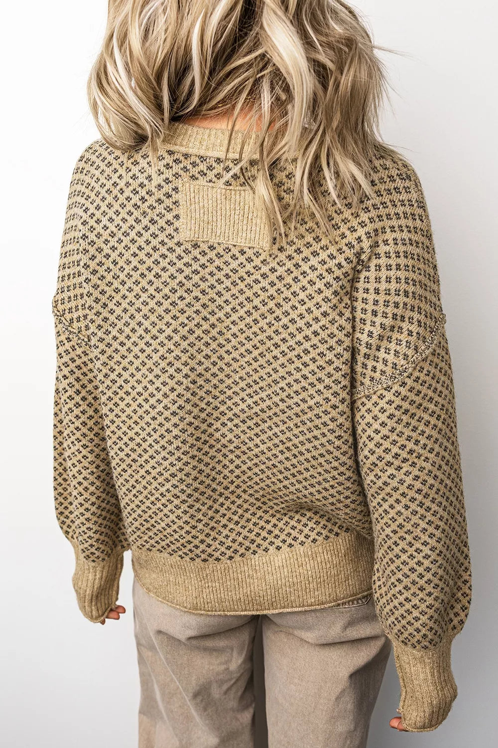 Trendsi Geometric Print Drop Shoulder Round Neck Long Sleeve Sweater -
