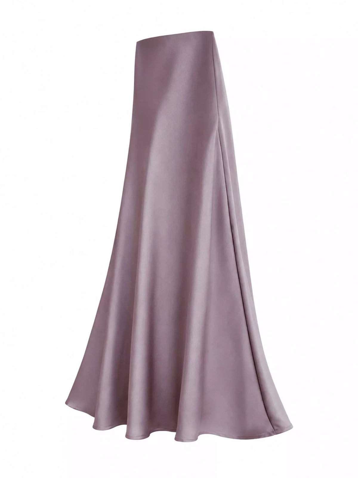 Zip-up satin skirt, mauve side
