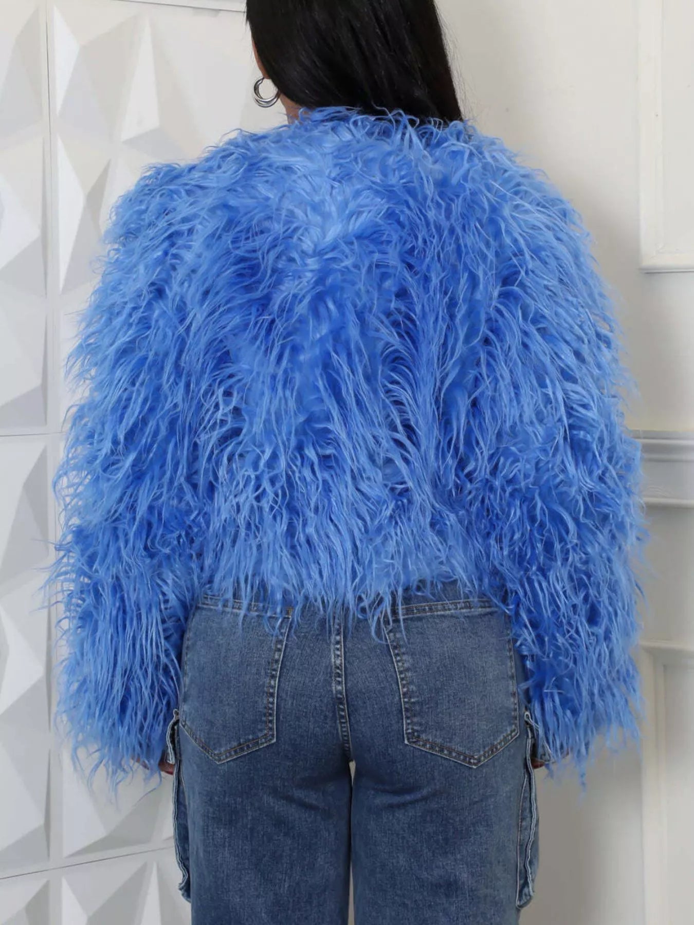 Trendsi Faux Fur Open Front Cropped Outerwear -