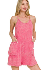 Trendsi Zenana Acid Crinkle Washed Spaghetti Strap Romper -