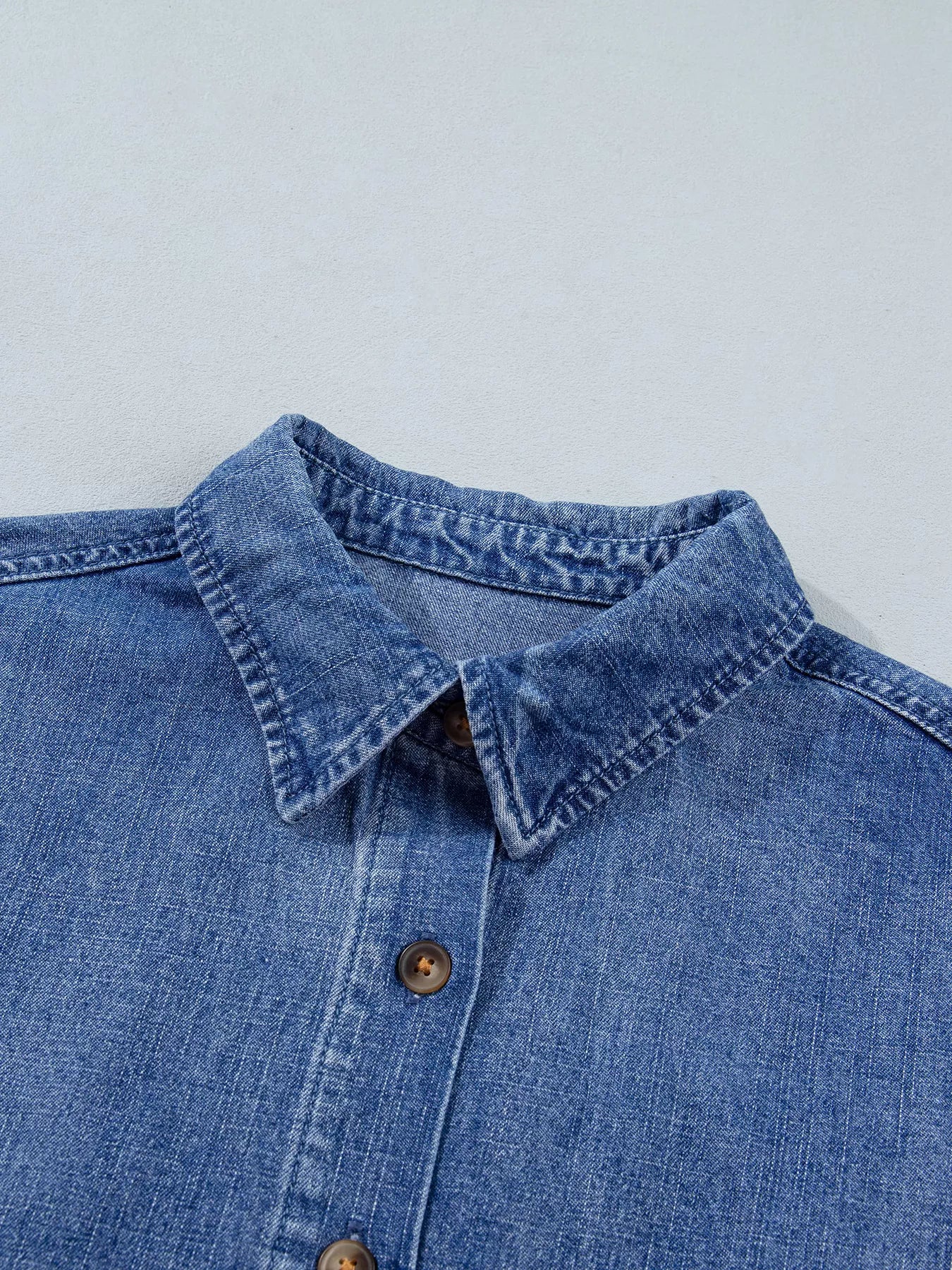 Trendsi Three Quarter Sleeve Button Front Loose Denim Shirt -