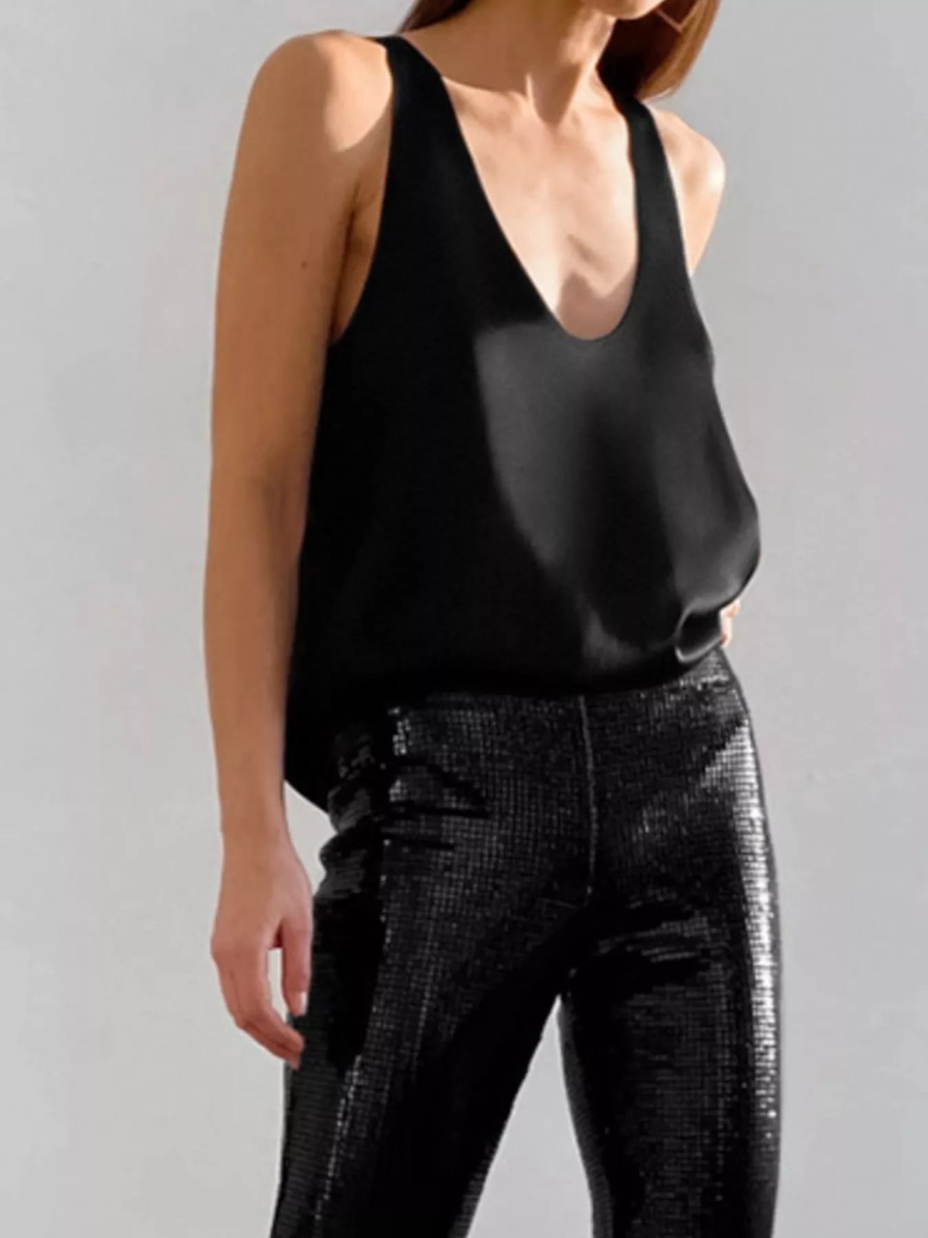 Trendsi Satin Deep V-Neck Tank -