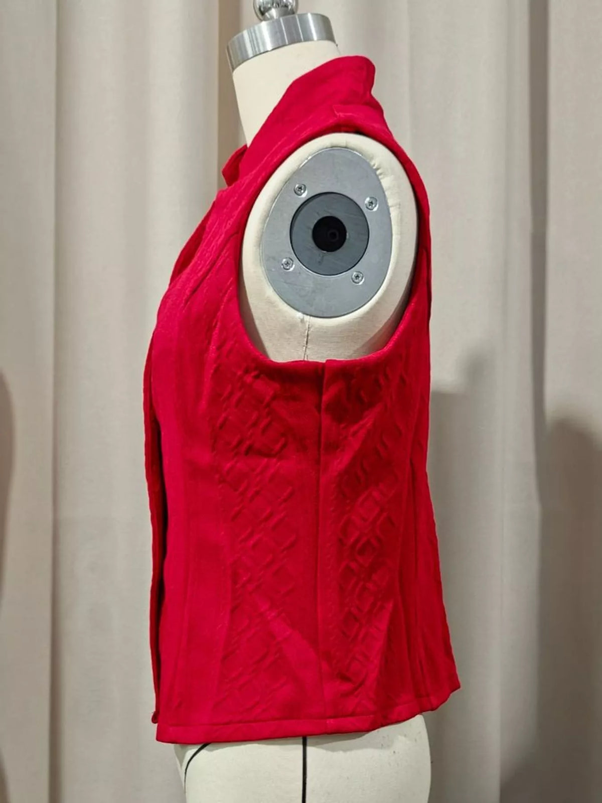 Textured Button-Down Vest in red, side view