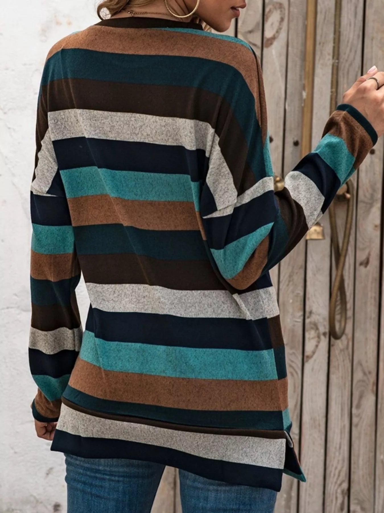 Trendsi Full Size Casual Striped Long Sleeve Crew Neck Top Plus Size -