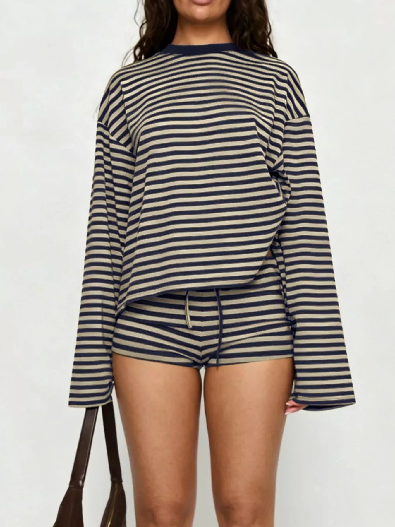 Trendsi Striped Long-Sleeve Top and Shorts Set -