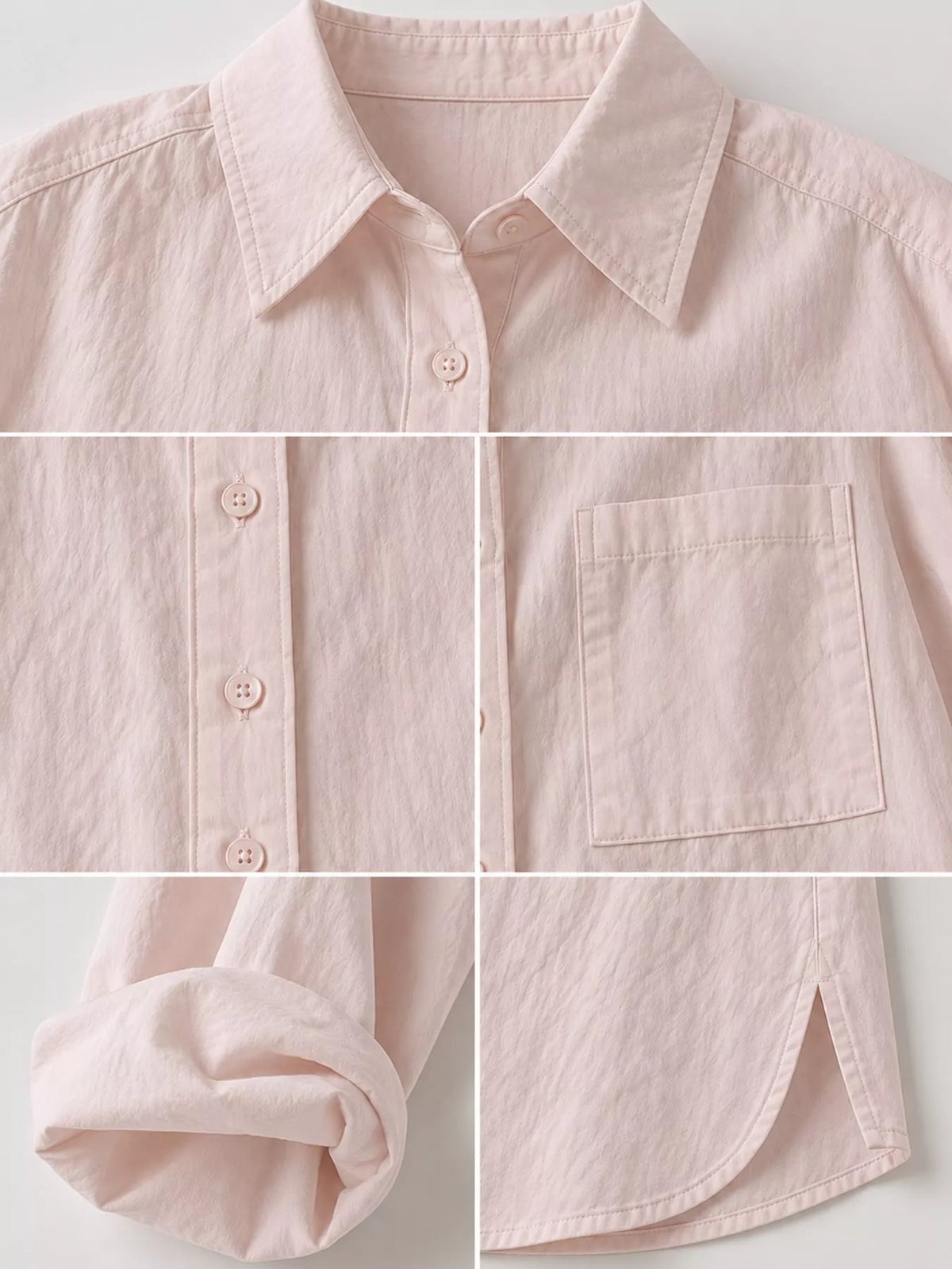 Pink button down long sleeve shirt, detail view