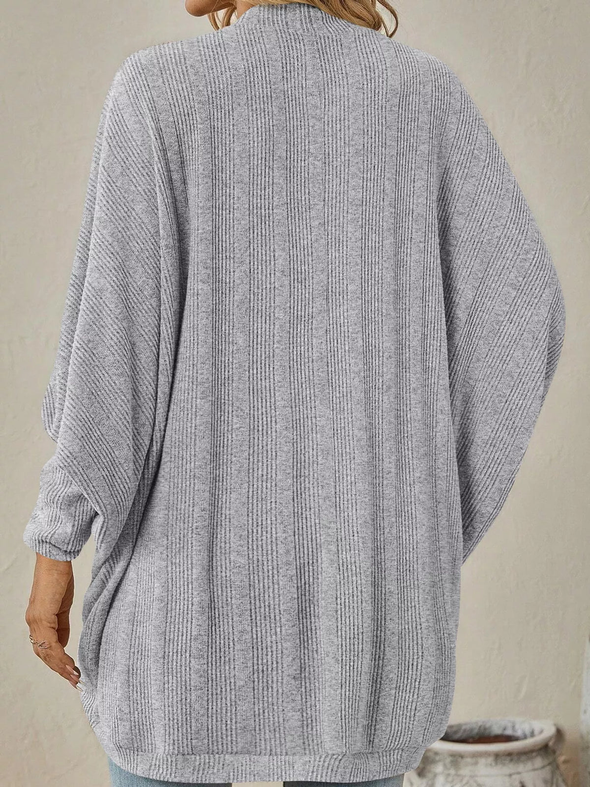 Light Gray open-front batwing sleeve cardigan, back view