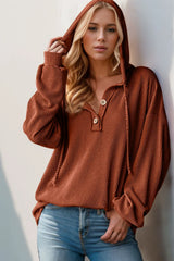 Trendsi Double Take Full Size Half Button Long Sleeve Hoodie -