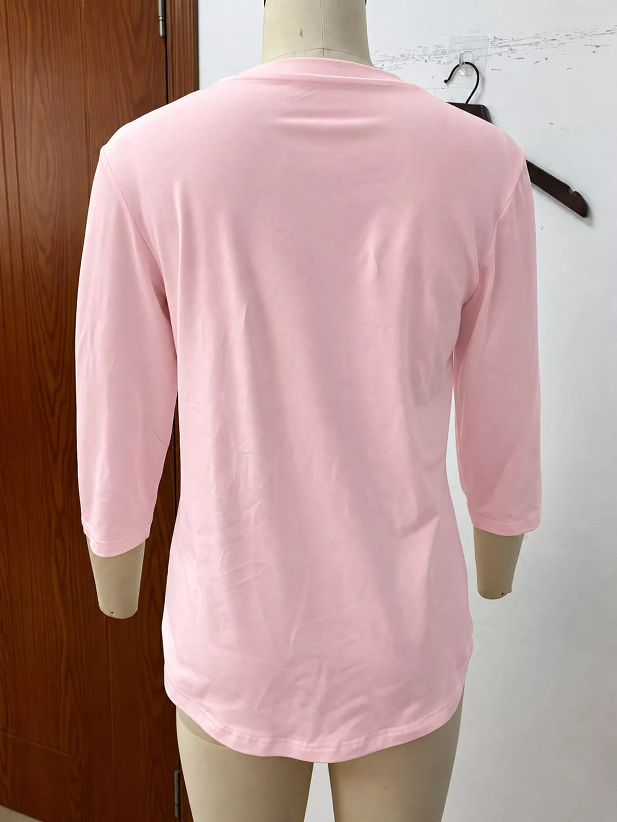 Pink v-neck half sleeve t-shirt, back view