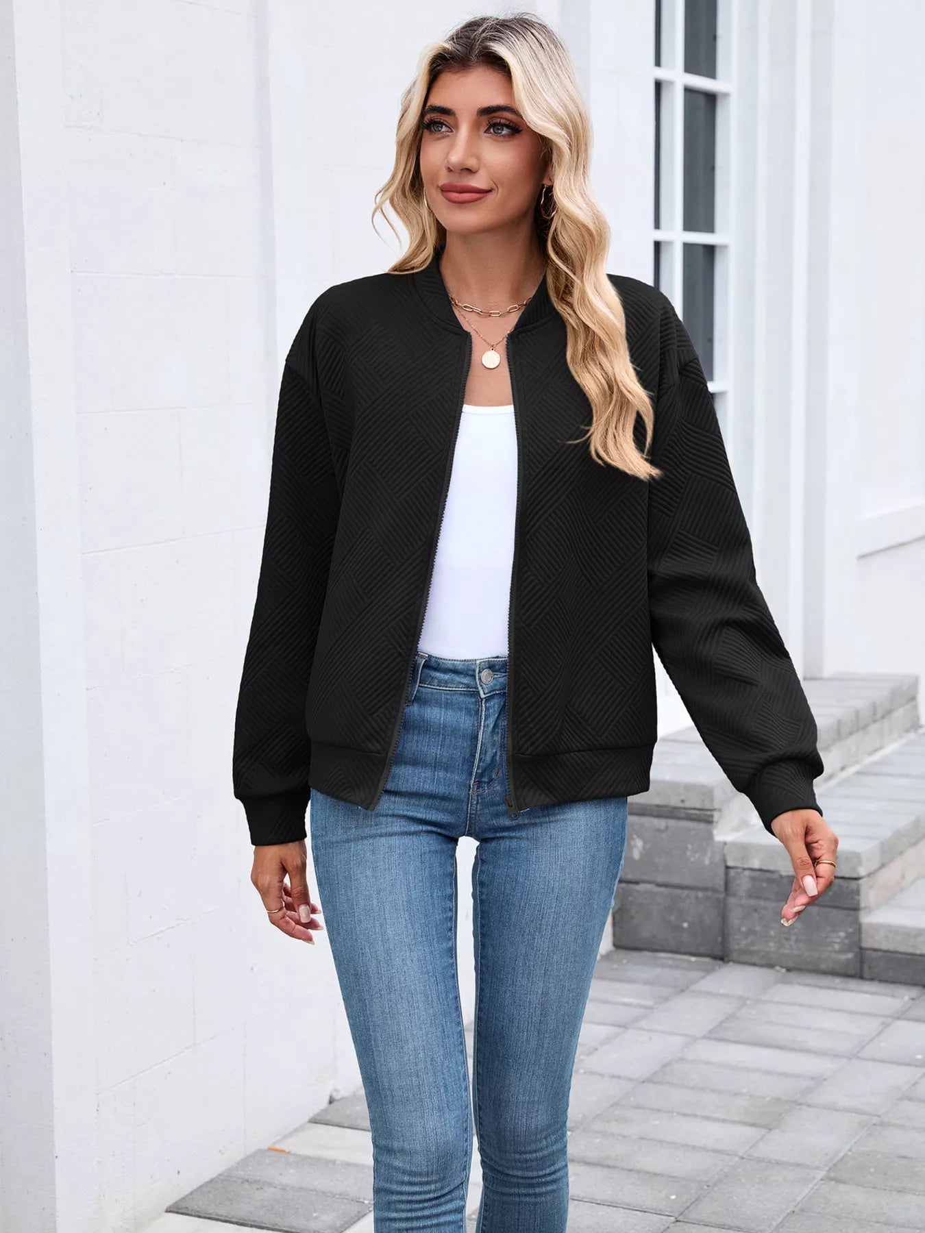 Trendsi Textured Zip Up Jacket -