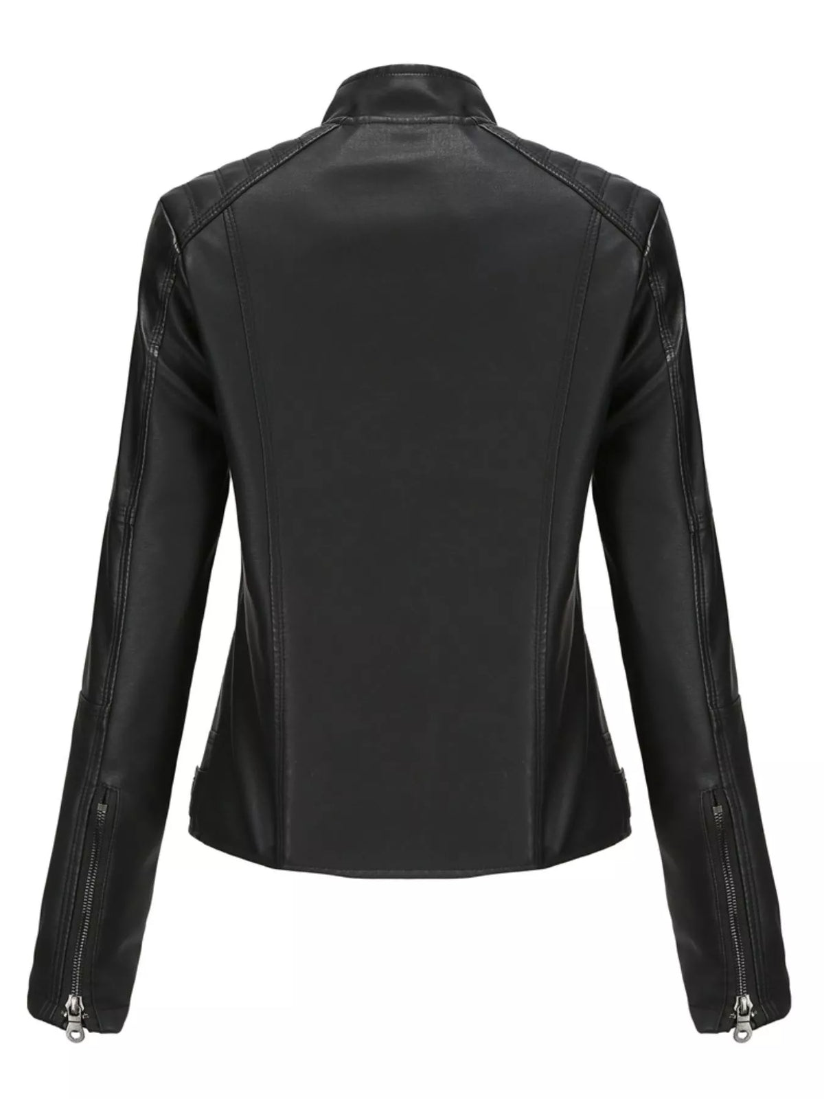 Faux-leather moto jacket, black back