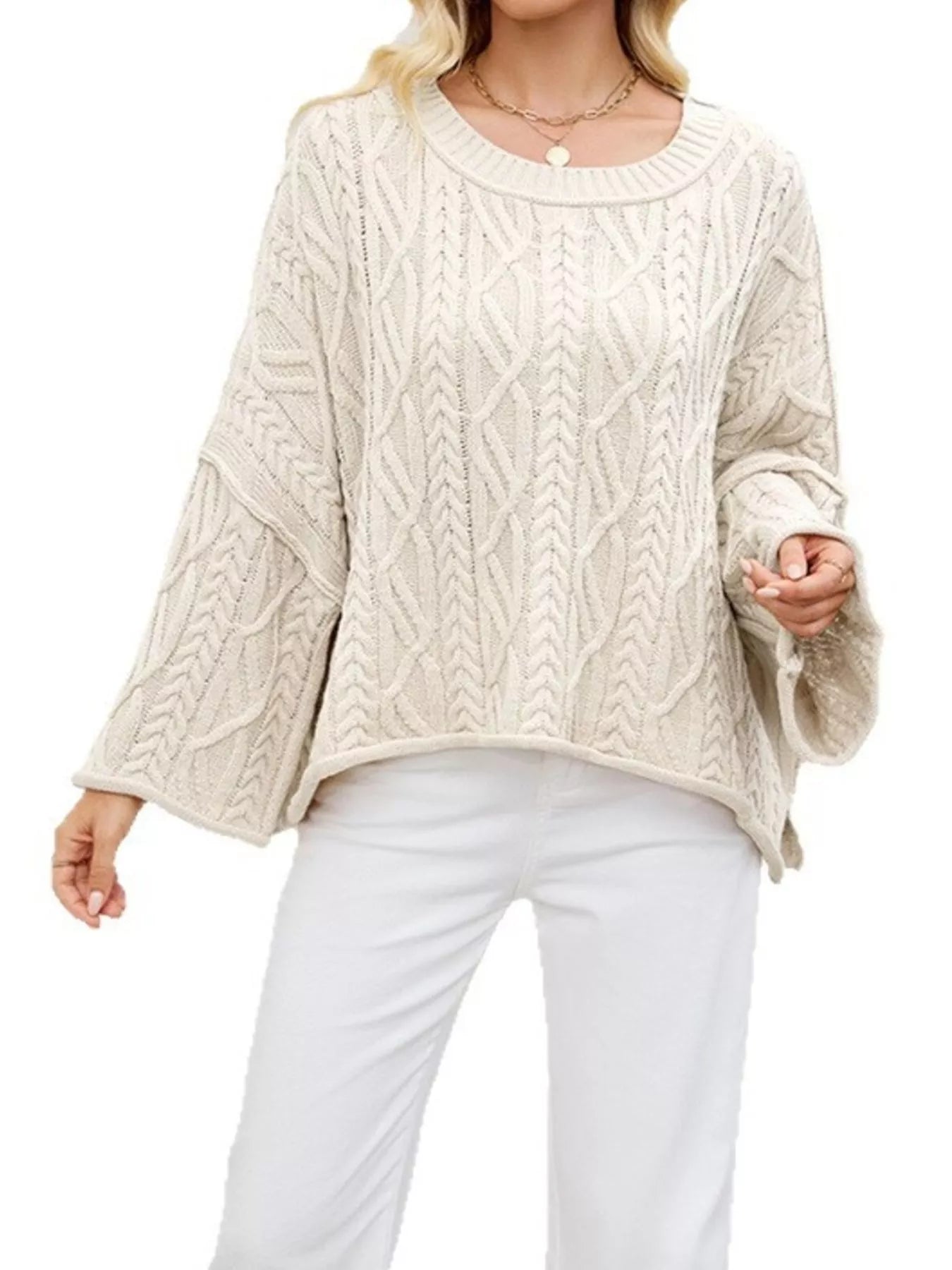 Trendsi Cozy Cable Knit Drop Shoulder Oversize Sweater -