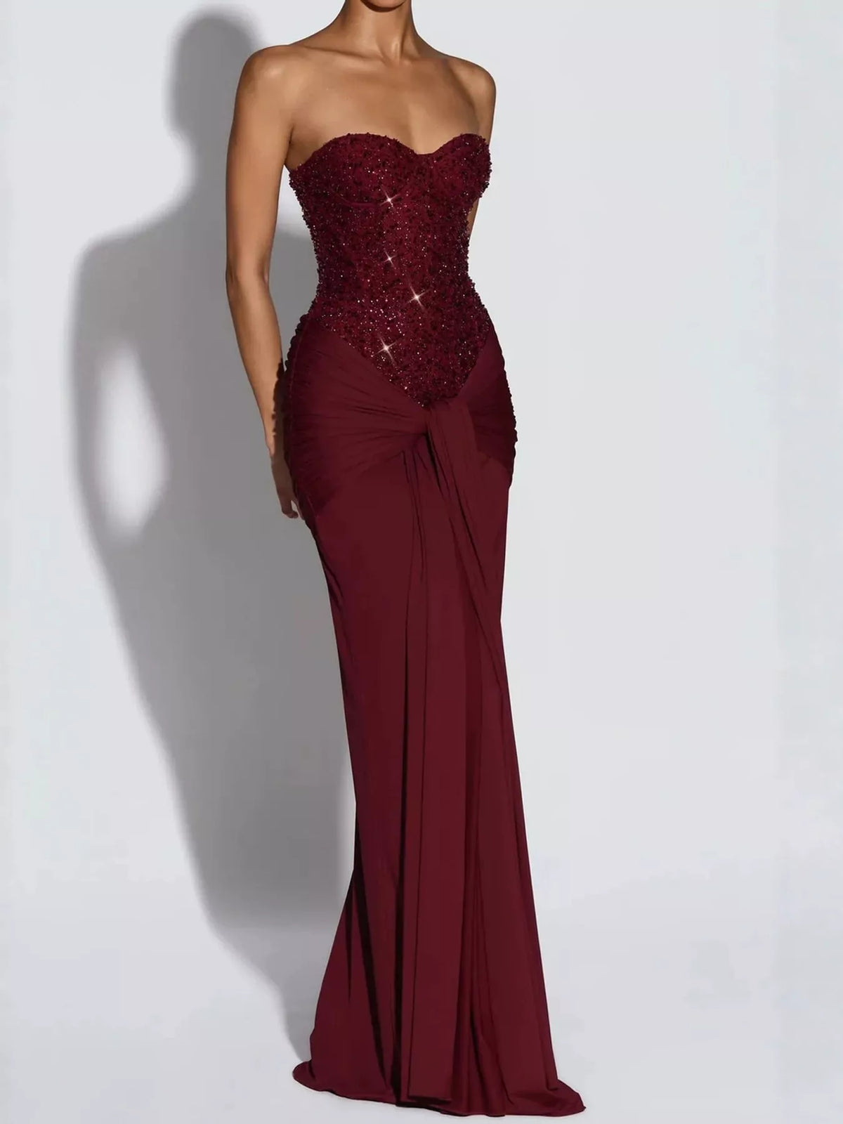 Strapless Sequin Corset Maxi Dress, front view