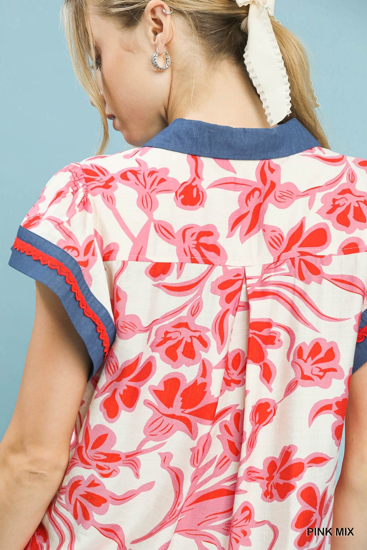 Women's Floral Split-Neck Rayon Blouse With Flutter Sleeves — product view 5