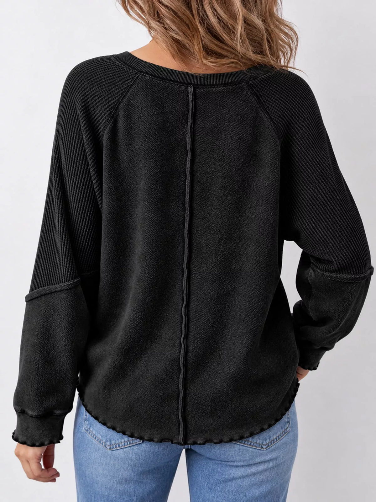 Waffle-knit sweatshirt, black back