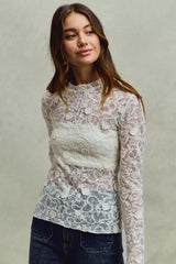 Trendsi SO ME Lace Long Sleeve 3d Effect Floral Layering Top -
