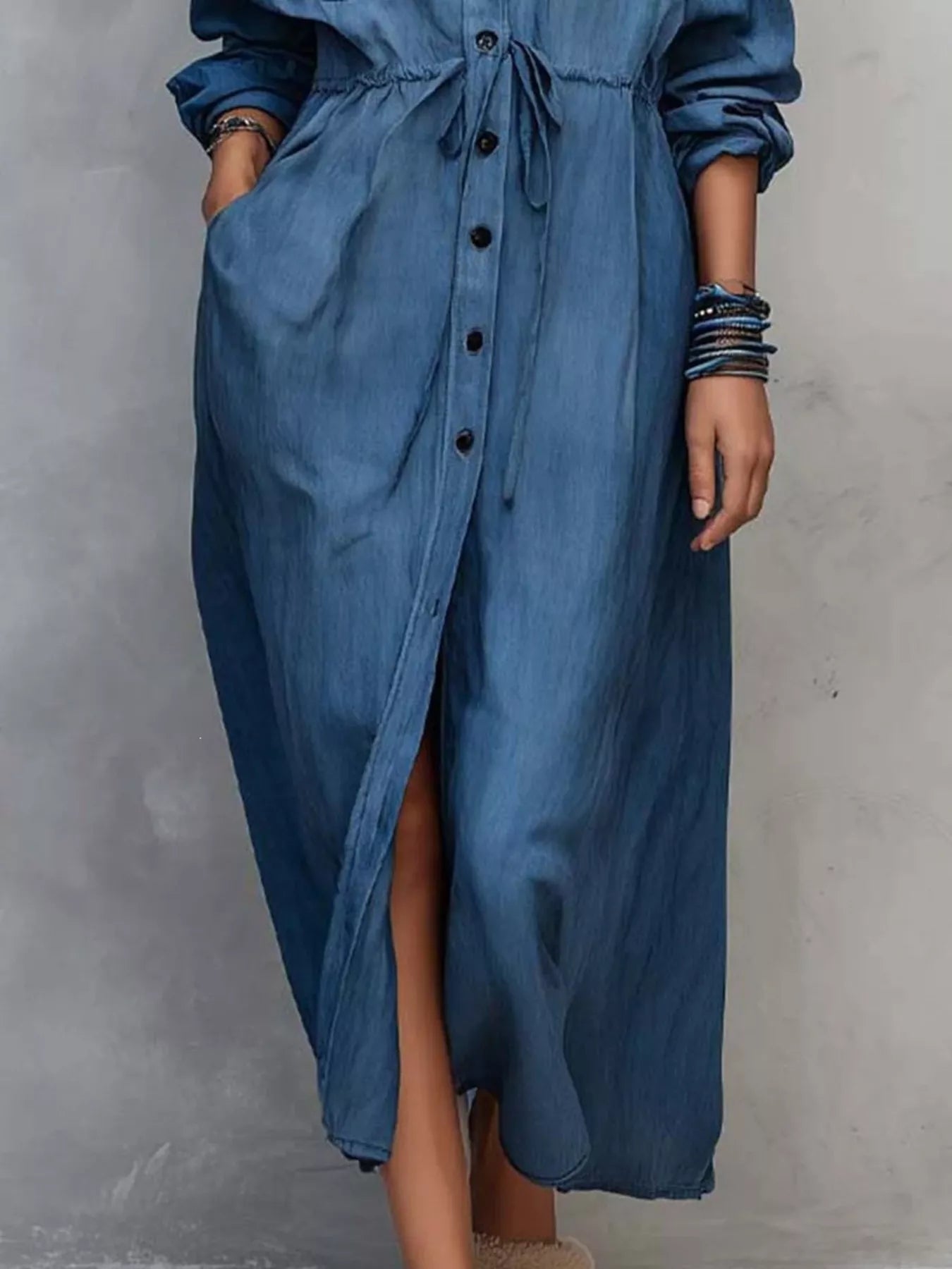 Trendsi Full Size Button Front Long Sleeve Shirt Dress Plus Size - Dresses