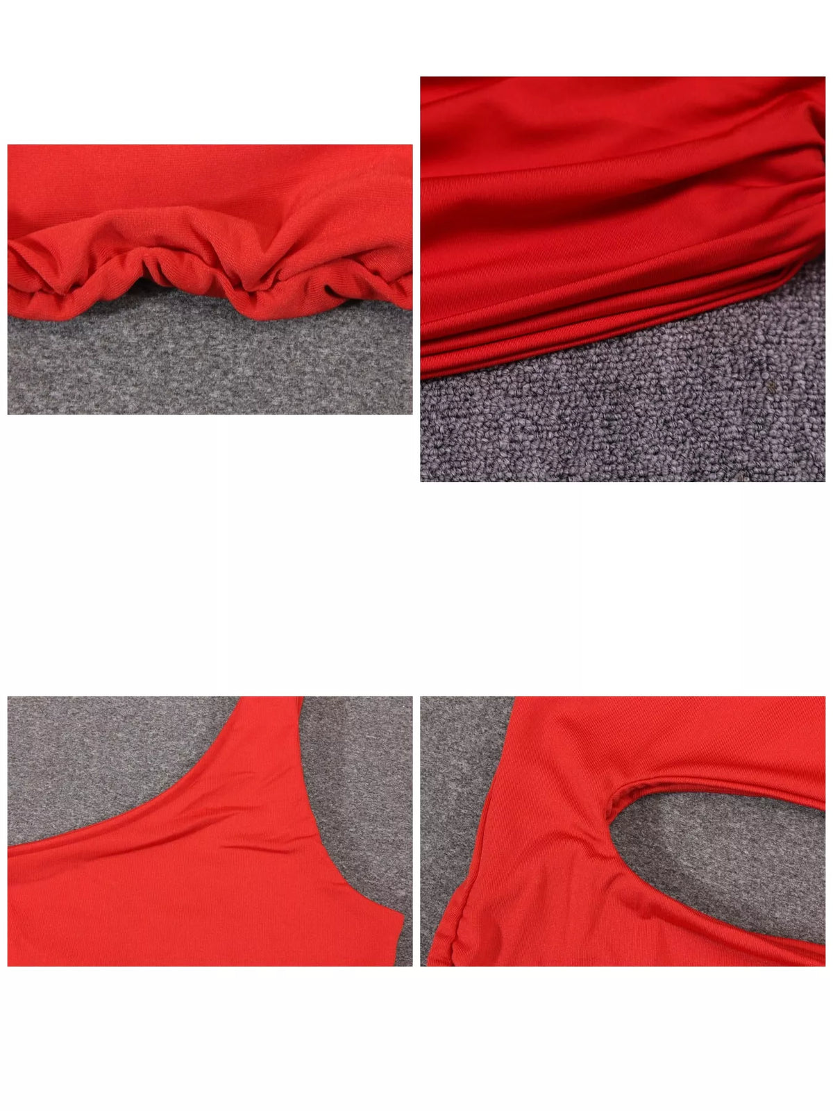 One-shoulder cutout dress, red detail collage
