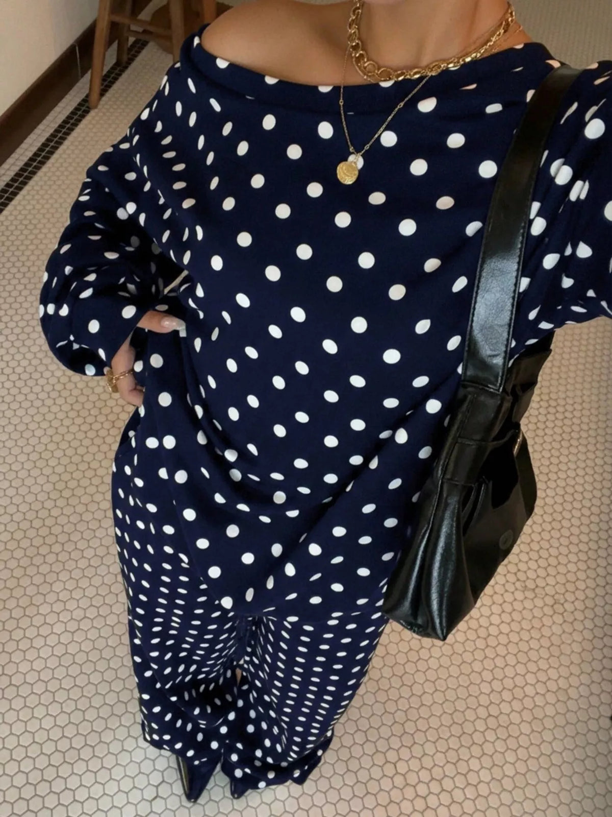 Women's polka dot boat neck top and pants set