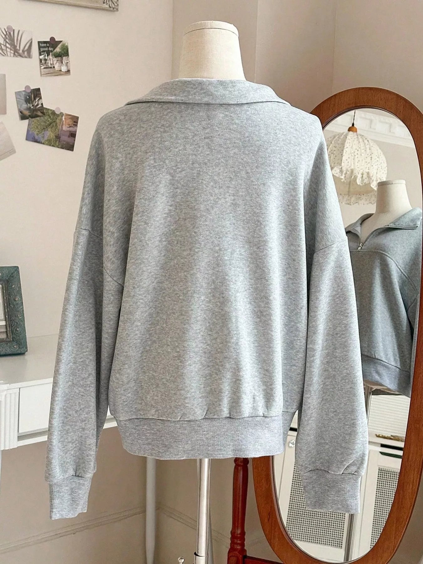 Trendsi Quarter-Zip Dropped Shoulder Sweatshirt -