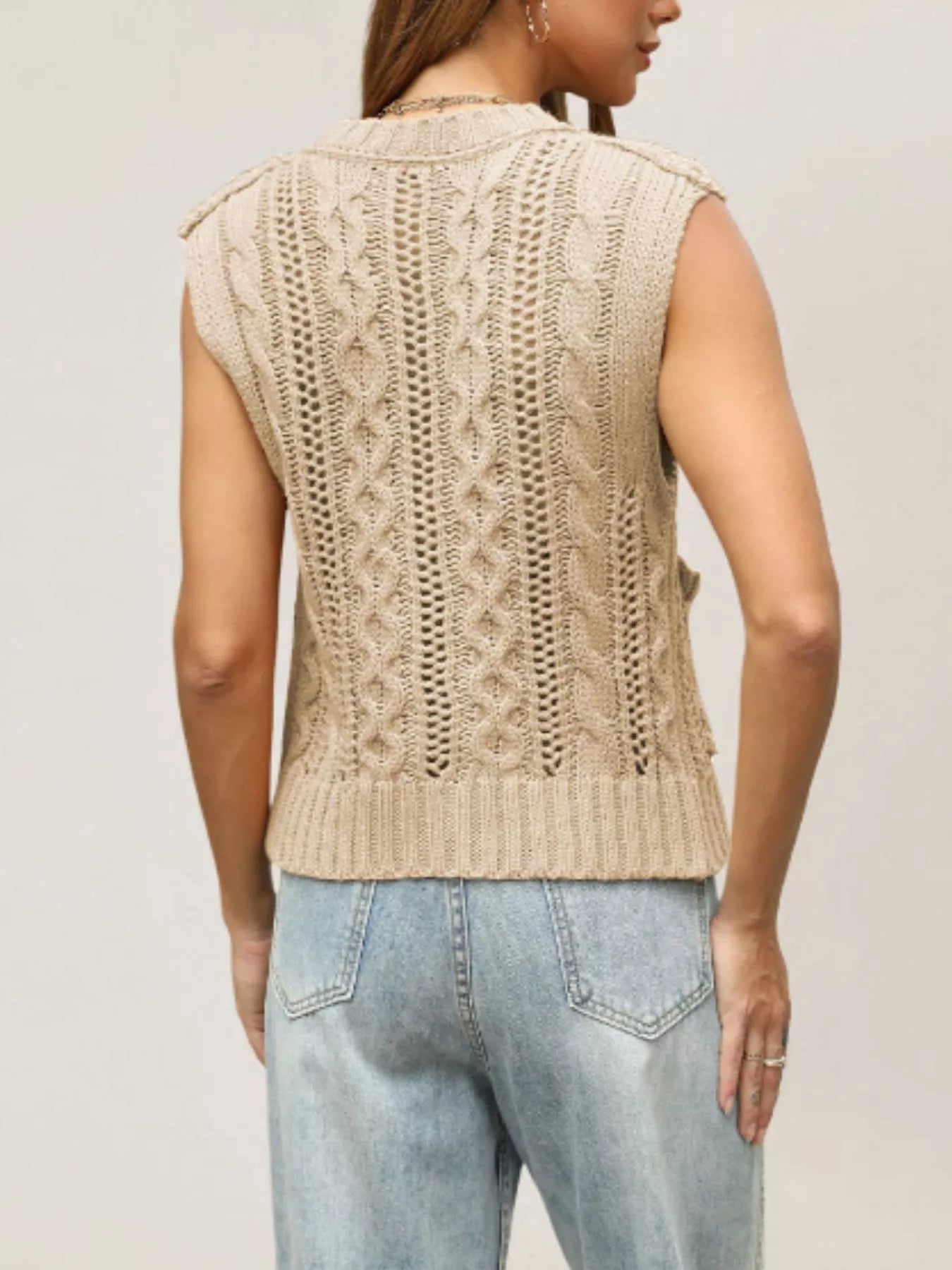Trendsi Cable-Knit Button-Down Sweater Vest -