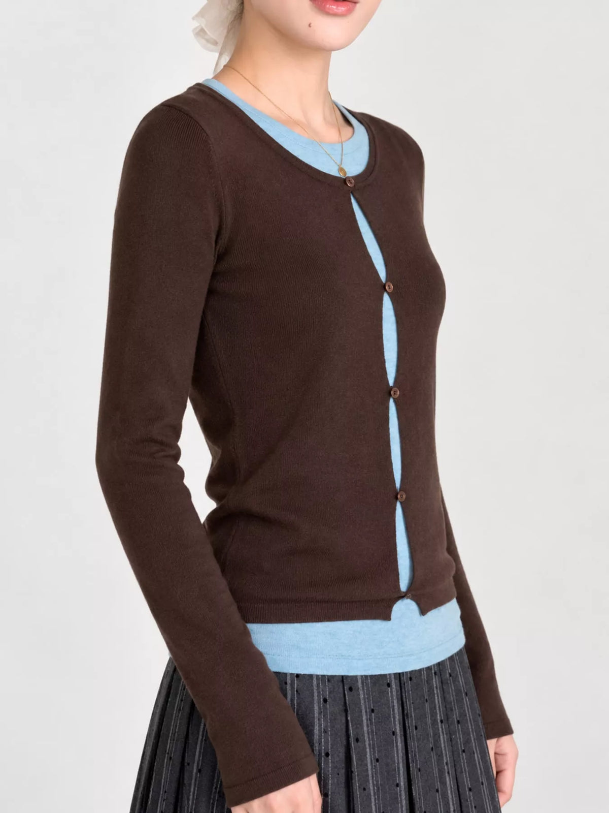 Layered knit top, brown front