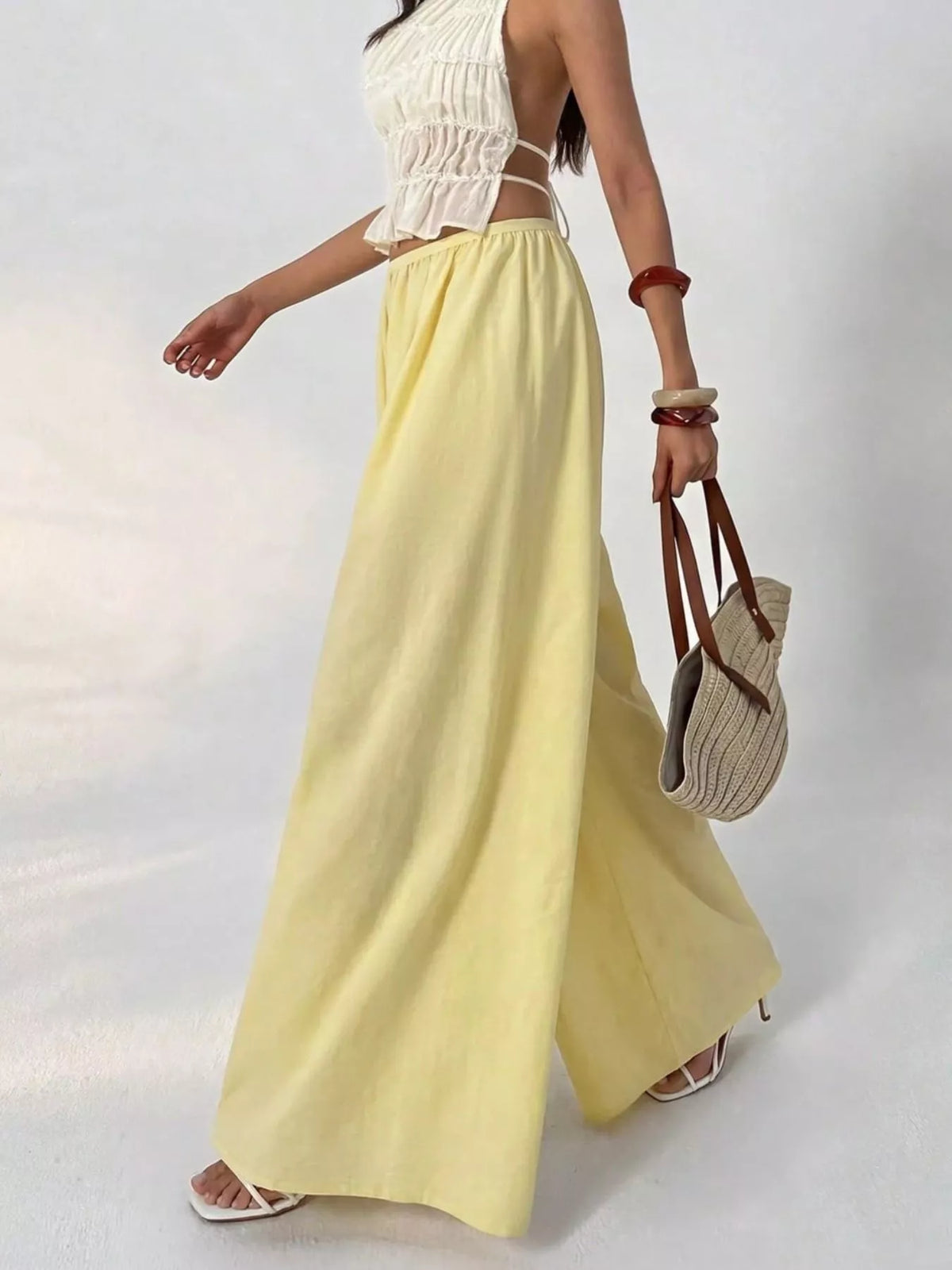 High-Waisted Pleated Wide-Leg Trousers, side view
