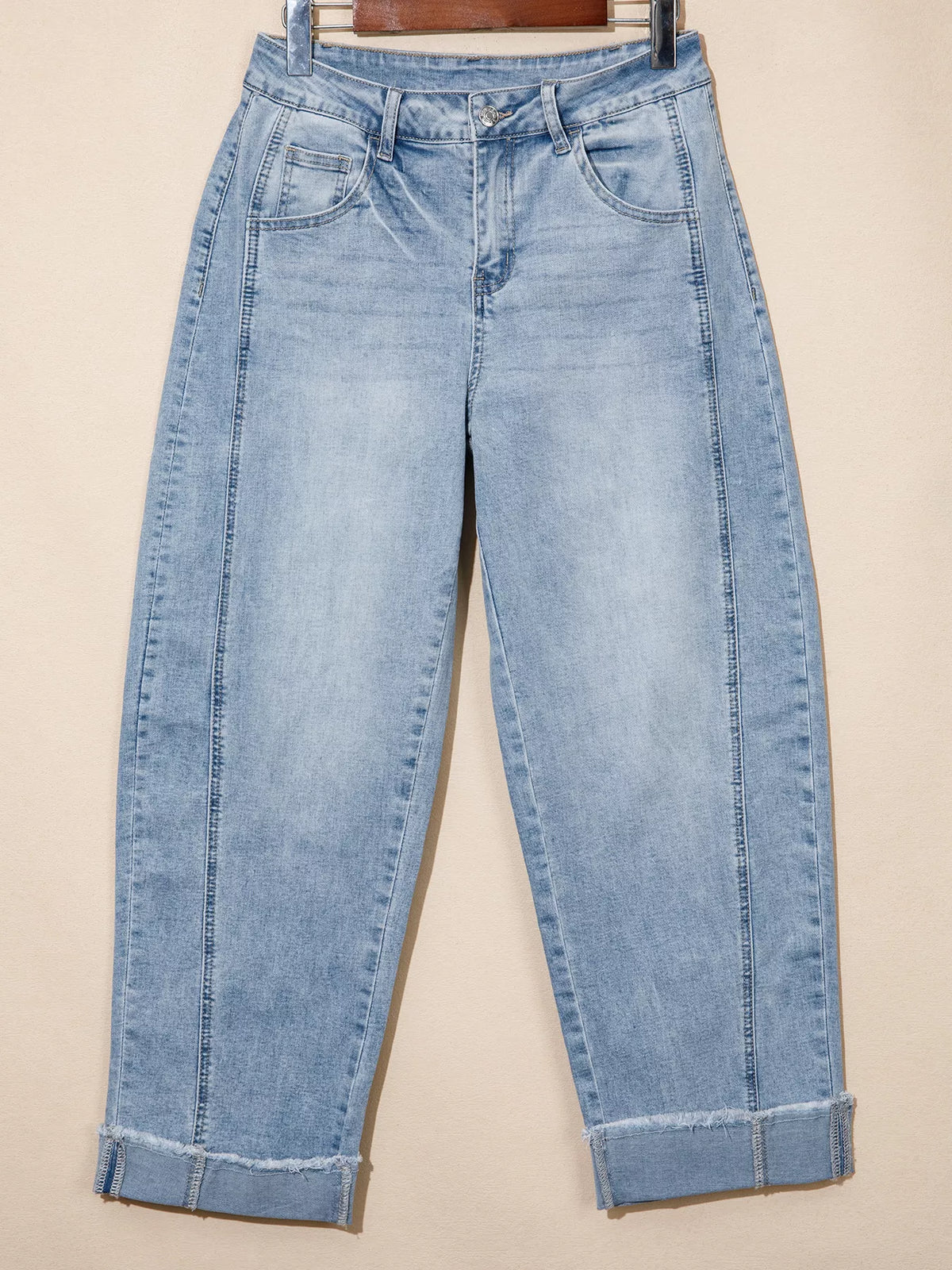 Cuffed Wide-Leg Jeans in light blue, front view