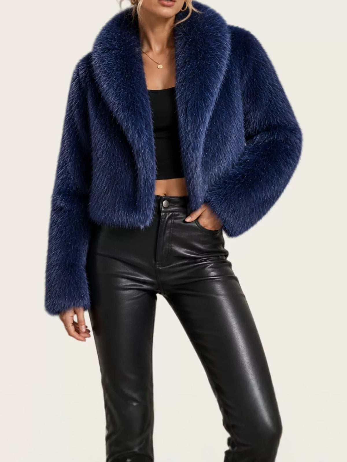 Faux Fur Cropped Coat in blue