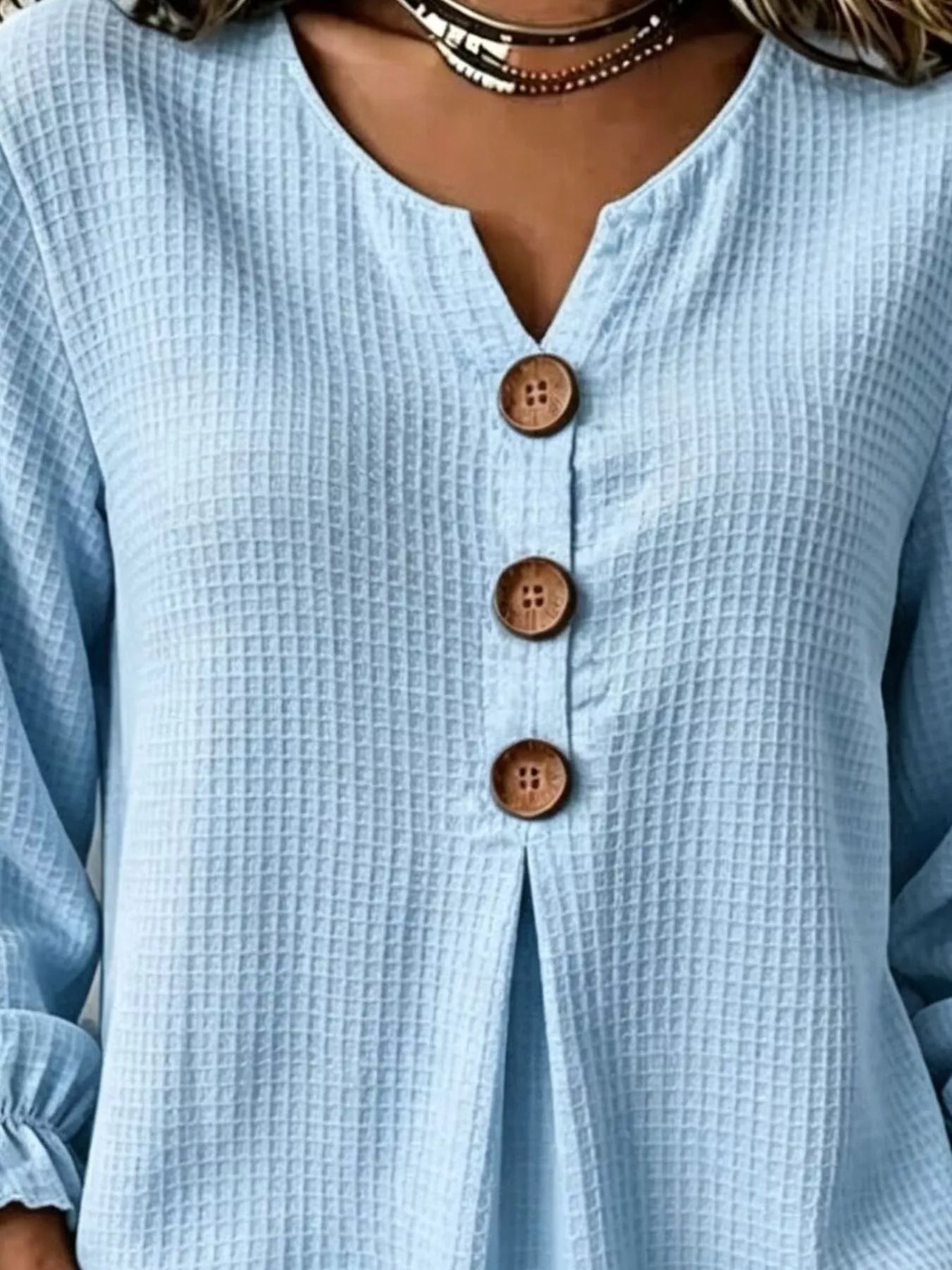 Waffle-knit long sleeve top