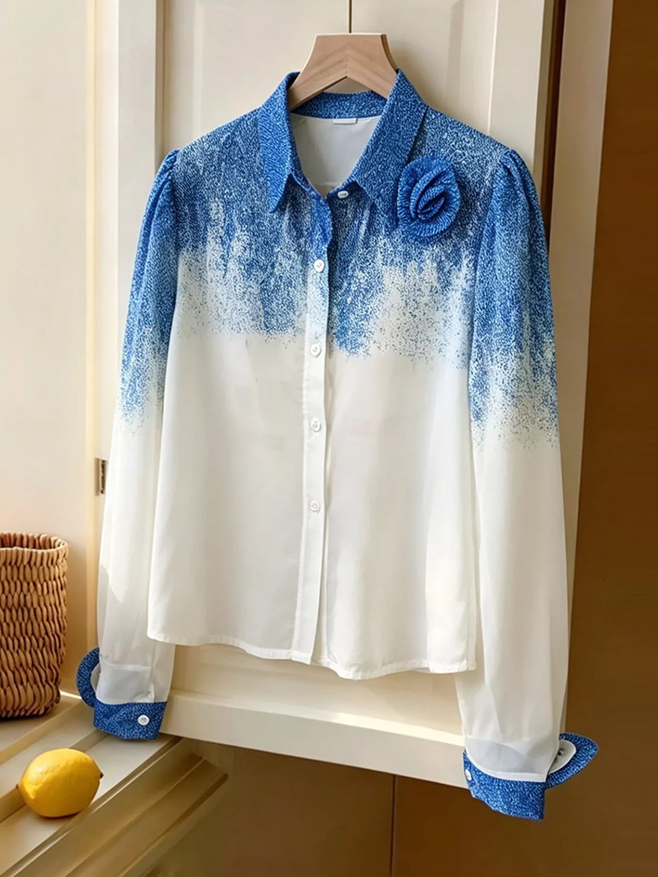 Trendsi Flower Gradient Button Up Shirt -