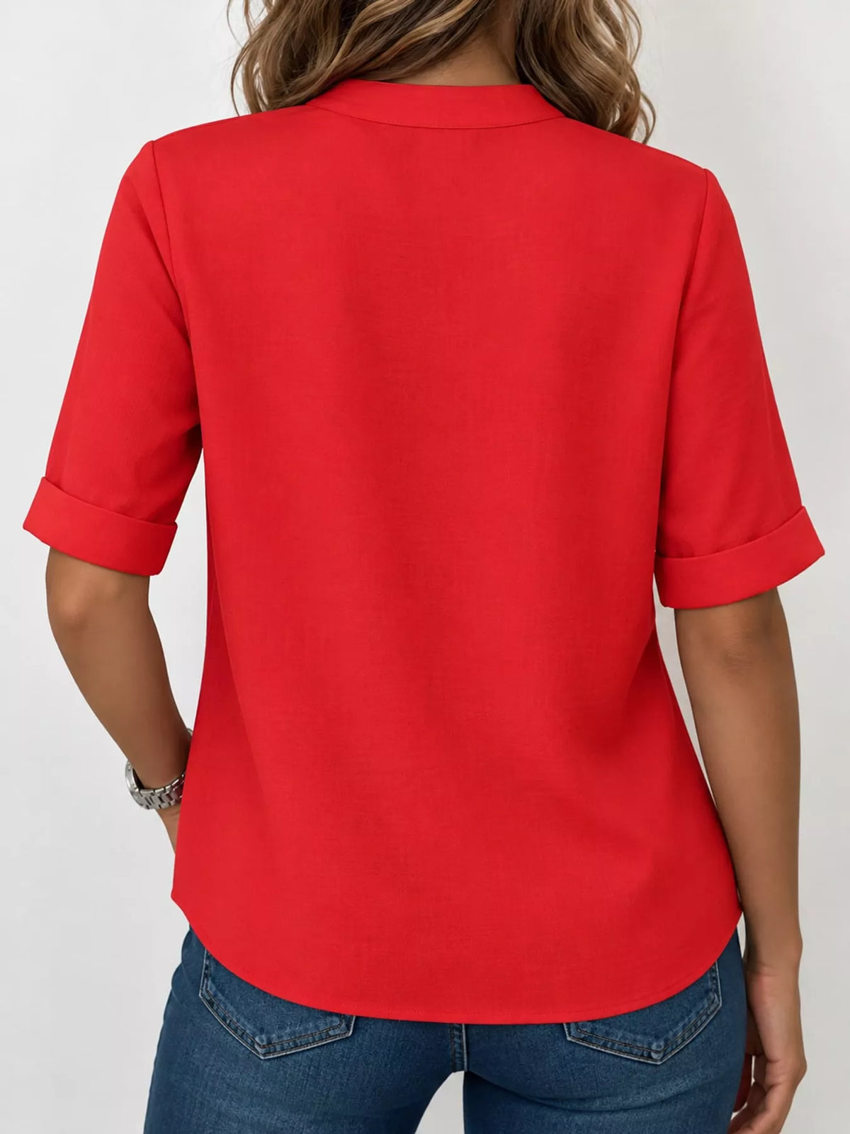 Notched-neck blouse, red back