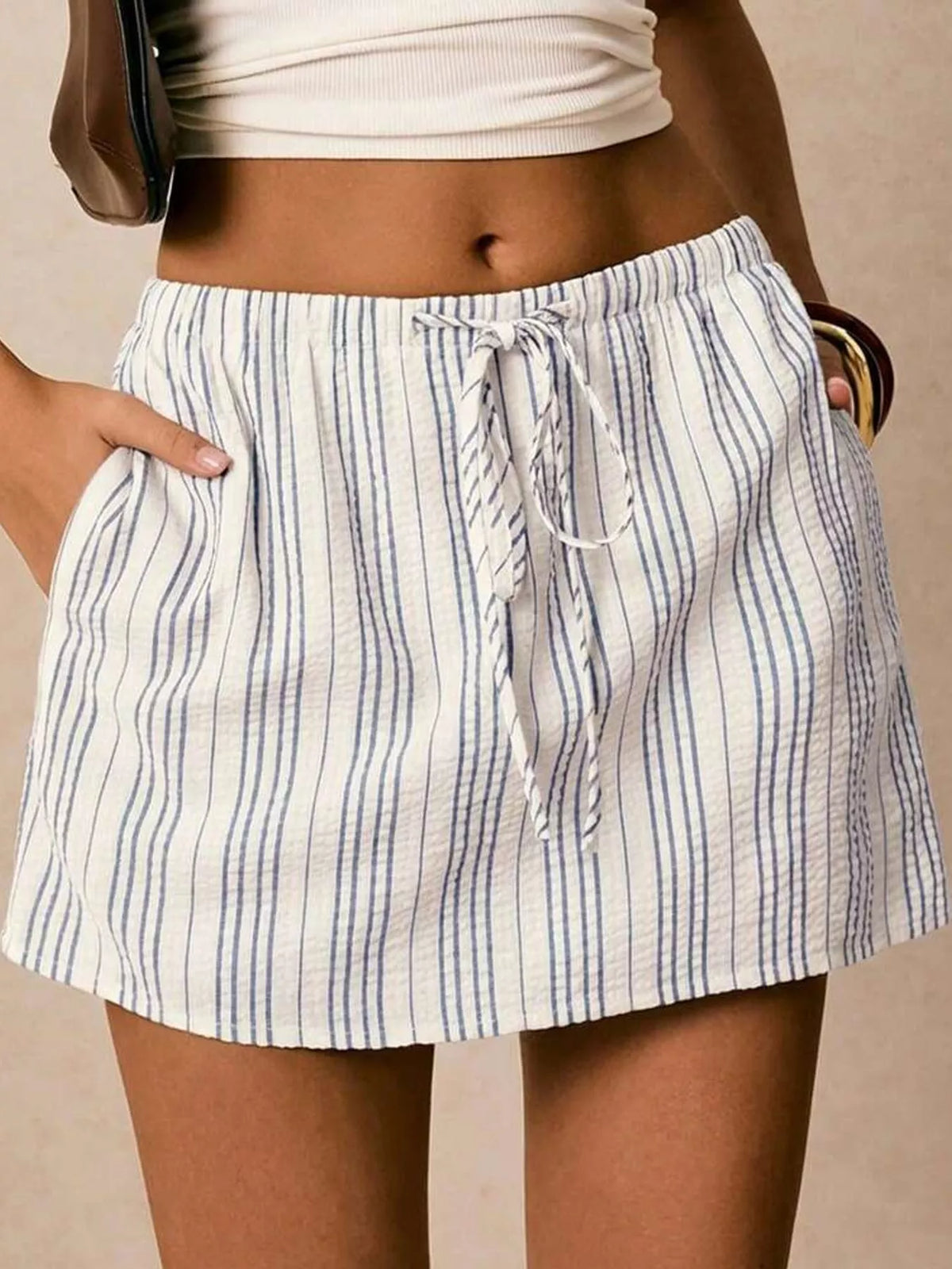Striped skort, blue striped front