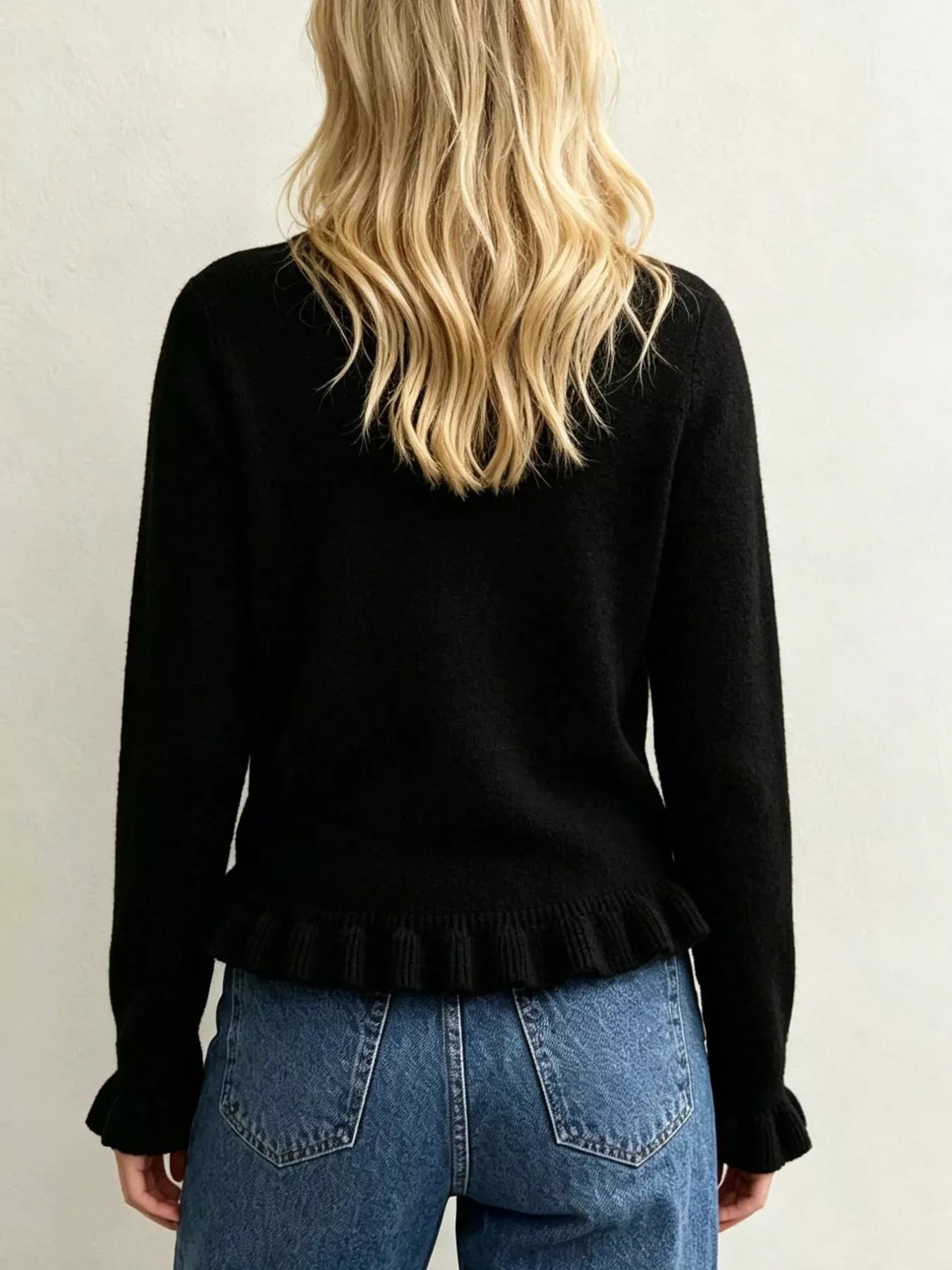 Trendsi Ruffle-Trimmed Crew Neck Sweater -