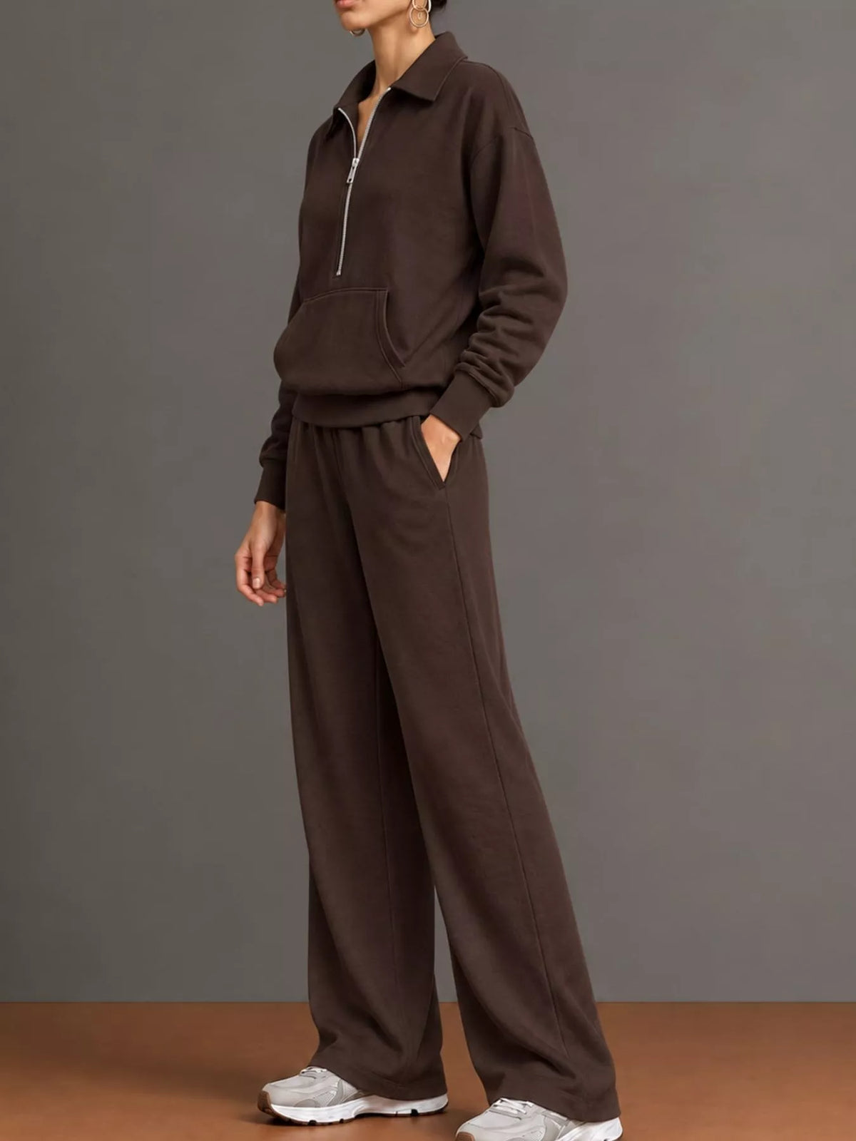 Collared long sleeve outfit set, side view